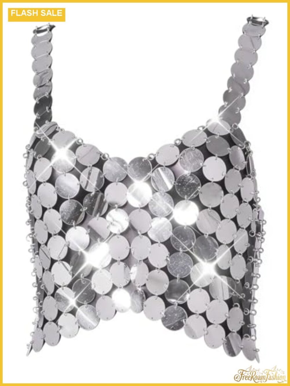 Sequin Metallic Body Chain Bikini Cami Crop Top Halter Backless Swimsuit Cover